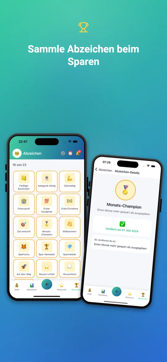 Sparly App: Abzeichen sammeln beim Sparen