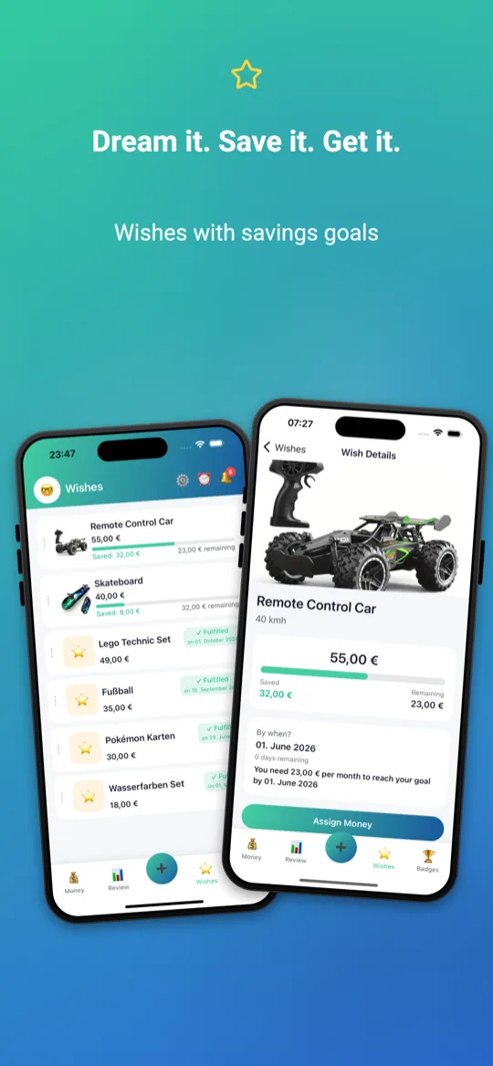 Sparly app: wishes with savings goals