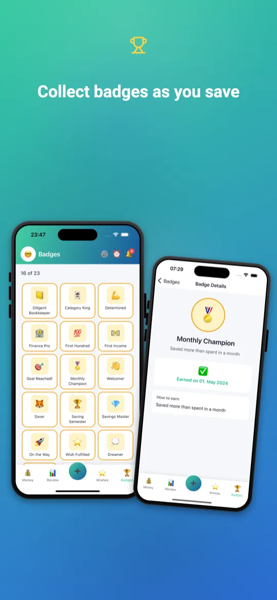 Sparly app: collect badges as you save
